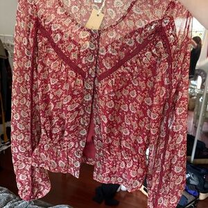 American Eagle Outfitters Red Floral Blouse